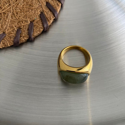 Oval Stone Statement Ring - 18k Gold Plated Stainless Steel