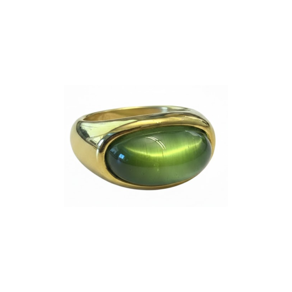 Oval Stone Statement Ring - 18k Gold Plated Stainless Steel