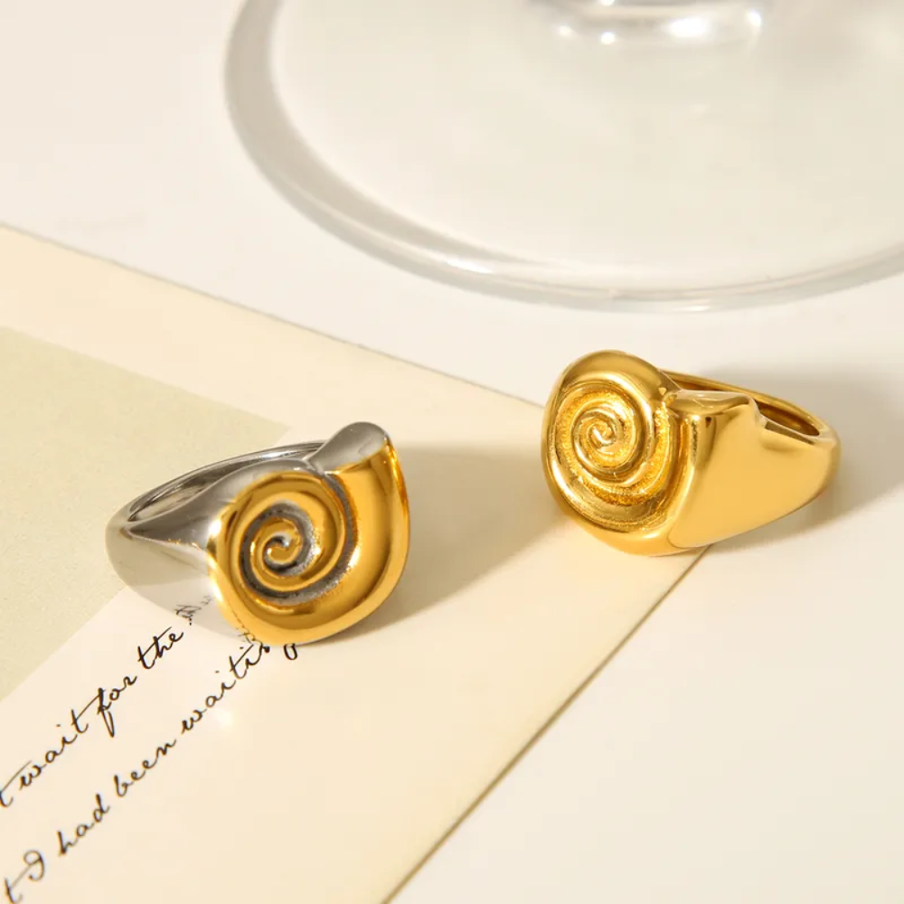 Spiral Signet Ring - 18K Gold Plated 304 Stainless Steel