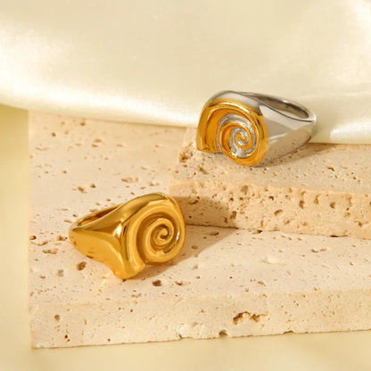 Spiral Signet Ring - 18K Gold Plated 304 Stainless Steel
