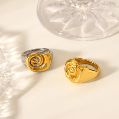 Spiral Signet Ring - 18K Gold Plated 304 Stainless Steel