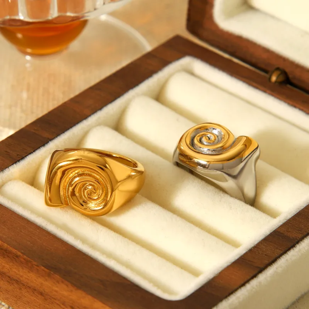Spiral Signet Ring - 18K Gold Plated 304 Stainless Steel