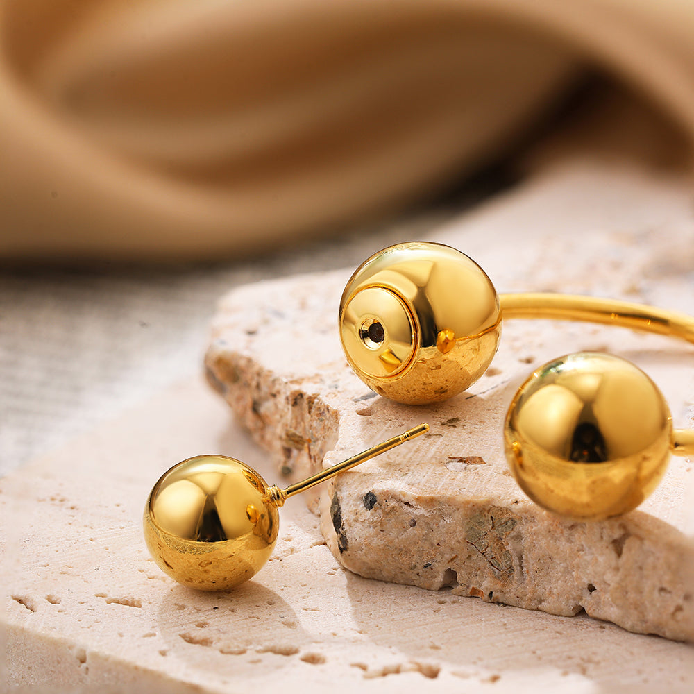 Ball End Horseshoe Barbell Style Hoop Earrings - Pair