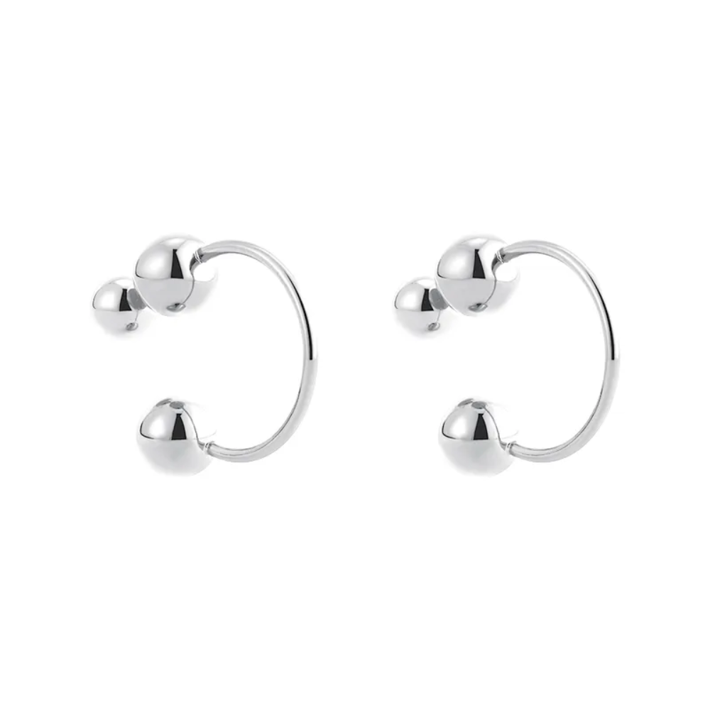 Ball End Horseshoe Barbell Style Hoop Earrings - Pair