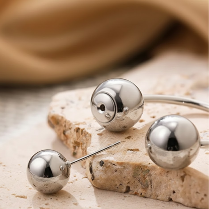 Ball End Horseshoe Barbell Style Hoop Earrings - Pair