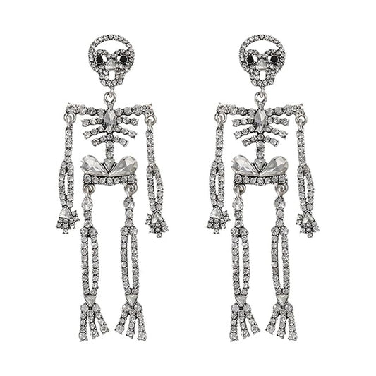 Crystal Skeleton Statement Dangling Earrings - Pair