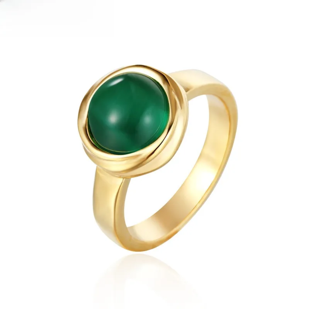Round Green Cat's Eye Stone Ring - Gold Plated 304 Stainless Steel