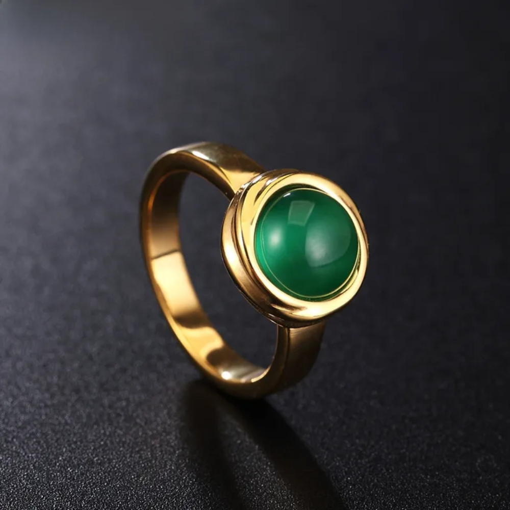 Round Green Cat's Eye Stone Ring - Gold Plated 304 Stainless Steel