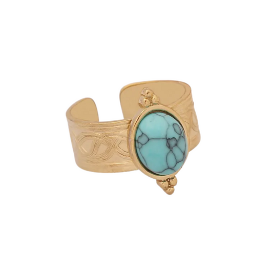 Adjustable Stone Ring - 18k Gold Plated Stainless Steel