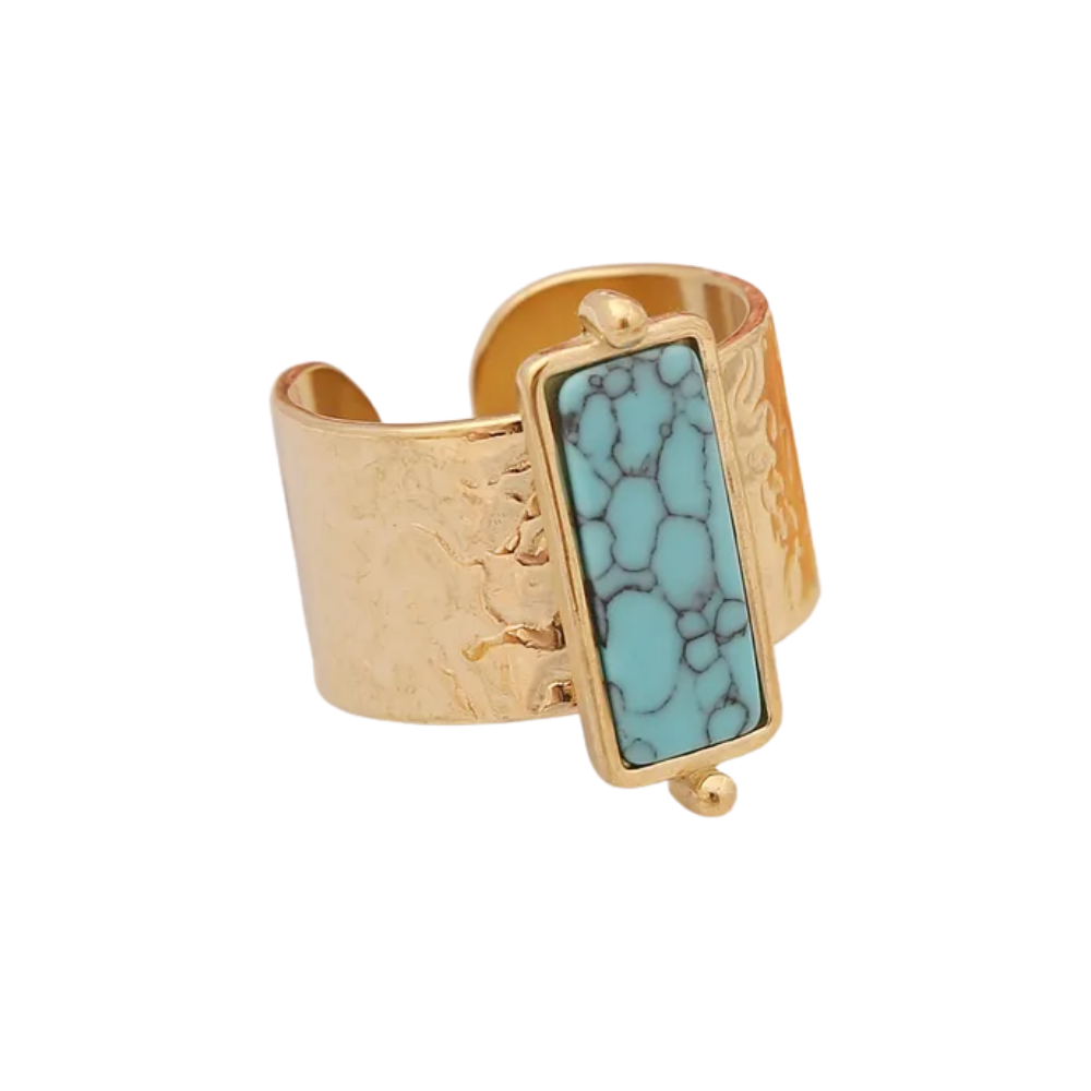 Adjustable Stone Ring - 18k Gold Plated Stainless Steel