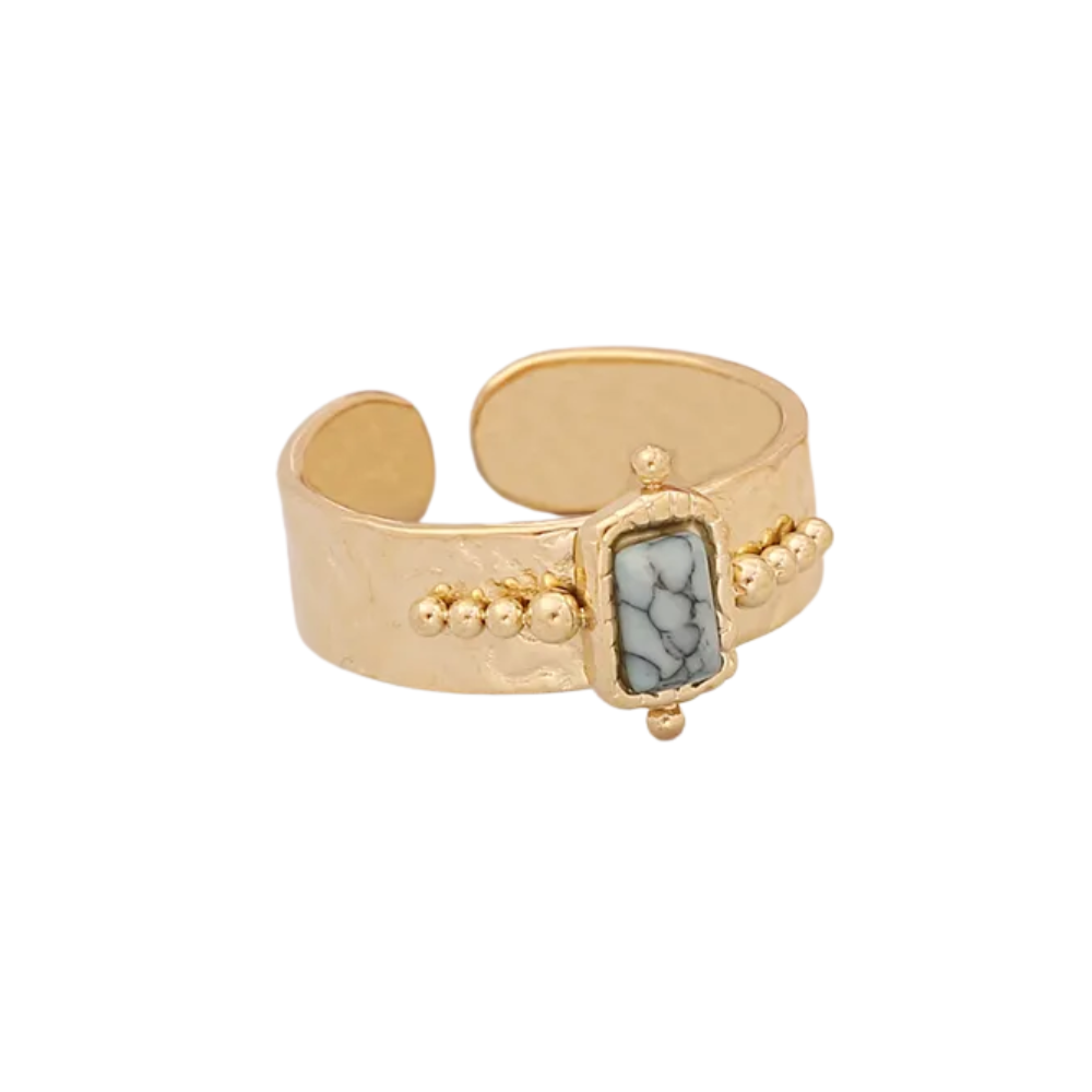 Adjustable Stone Ring - 18k Gold Plated Stainless Steel