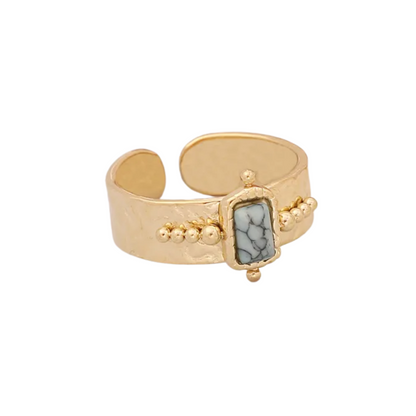 Adjustable Stone Ring - 18k Gold Plated Stainless Steel