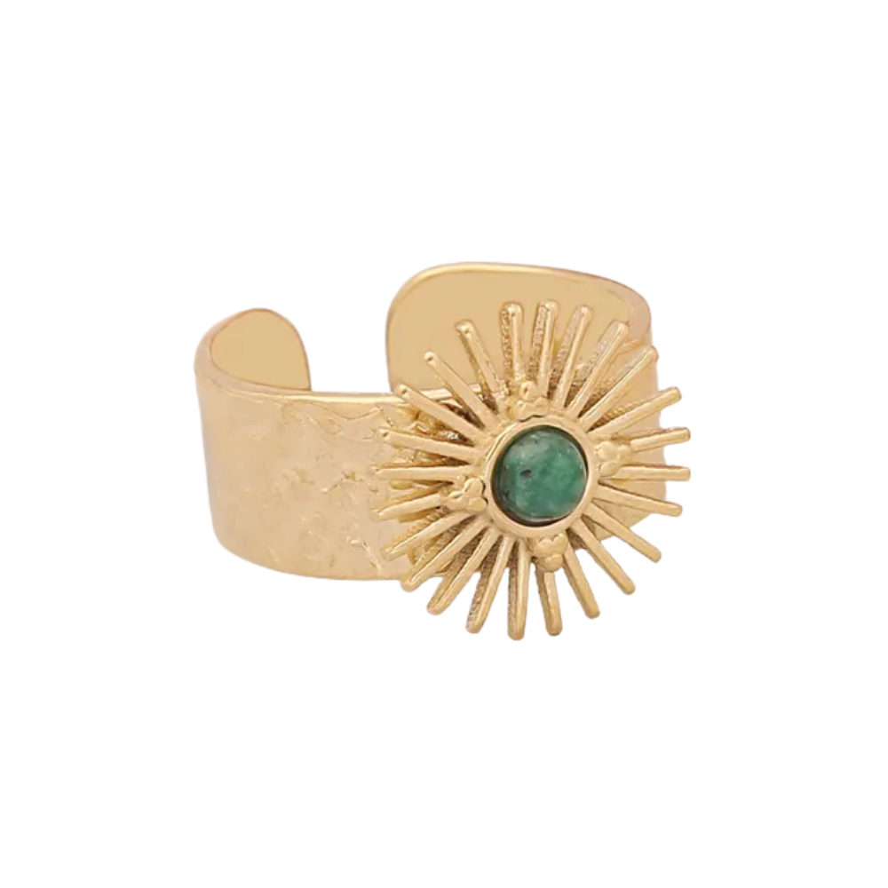 Adjustable Stone Ring - 18k Gold Plated Stainless Steel