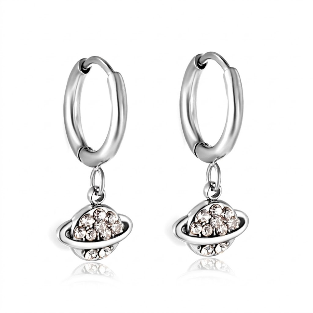 Crystal Planet Dangling Huggie Hoop Earrings - Pair - 304 Stainless Steel