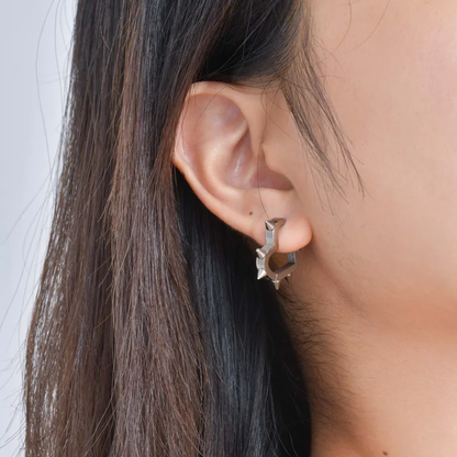Spike Heart Shaped Huggie Hoop Earrings - Pair - Stainless Steel