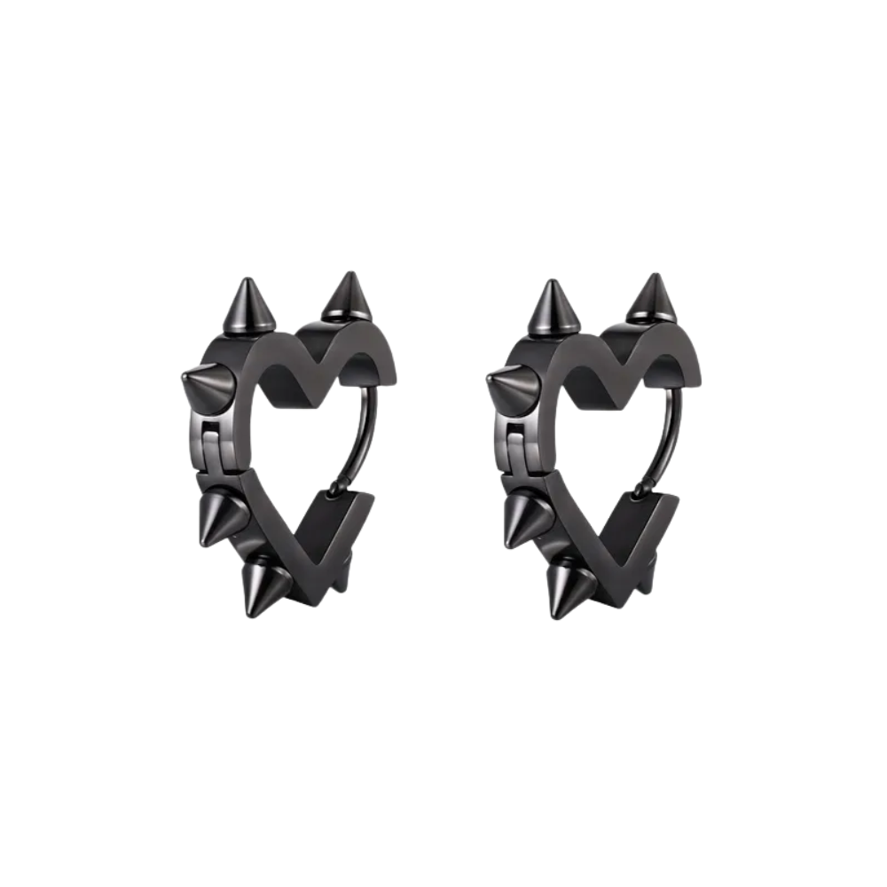 Spike Heart Shaped Huggie Hoop Earrings - Pair - Stainless Steel