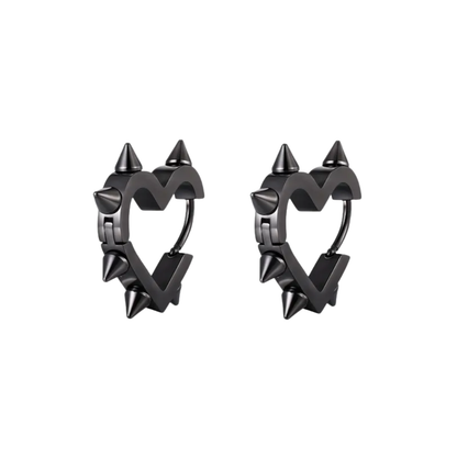 Spike Heart Shaped Huggie Hoop Earrings - Pair - Stainless Steel