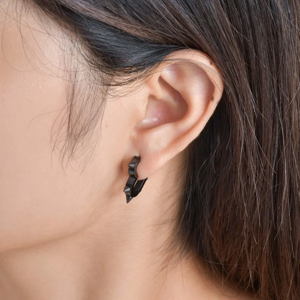 Spike Heart Shaped Huggie Hoop Earrings - Pair - Stainless Steel