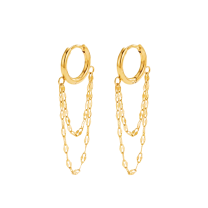 Double Layer Chain Huggie Hoop Earrings - Pair - 18K Gold Plated 304 Stainless Steel