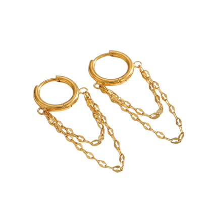 Double Layer Chain Huggie Hoop Earrings - Pair - 18K Gold Plated 304 Stainless Steel