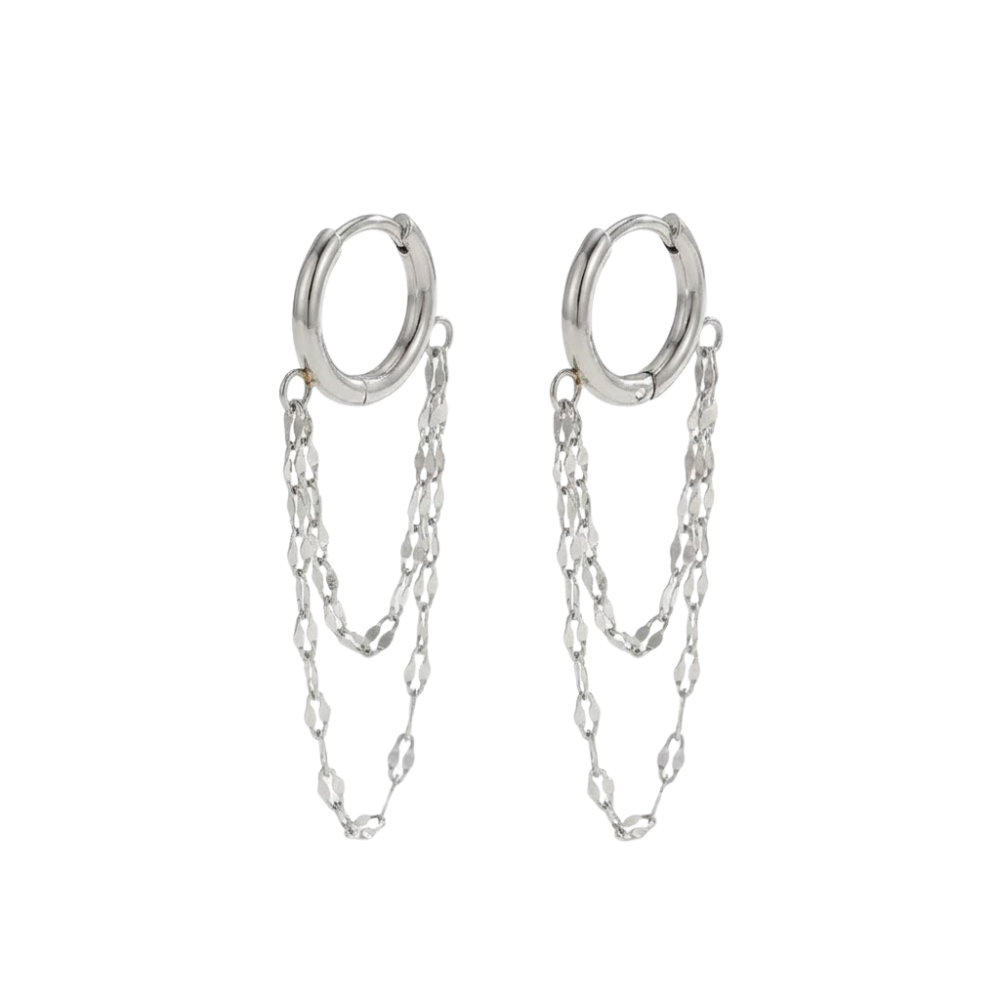Double Layer Chain Huggie Hoop Earrings - Pair - 18K Gold Plated 304 Stainless Steel