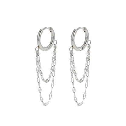Double Layer Chain Huggie Hoop Earrings - Pair - 18K Gold Plated 304 Stainless Steel