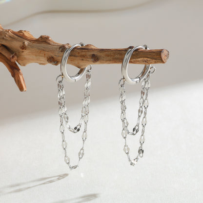 Double Layer Chain Huggie Hoop Earrings - Pair - 18K Gold Plated 304 Stainless Steel