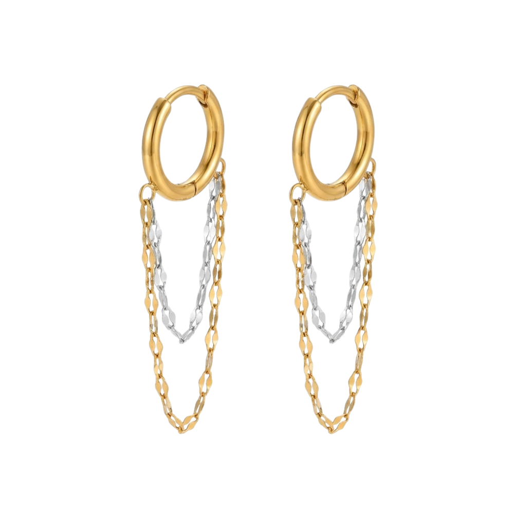 Double Layer Chain Huggie Hoop Earrings - Pair - 18K Gold Plated 304 Stainless Steel