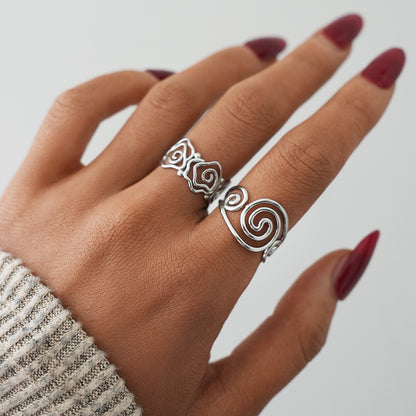Spiral Lined Adjustable Cuff Ring - 304 Stainless Steel