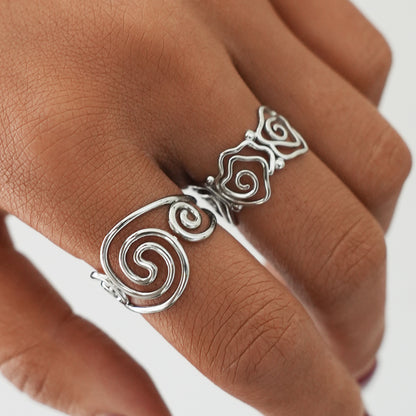 Spiral Lined Adjustable Cuff Ring - 304 Stainless Steel