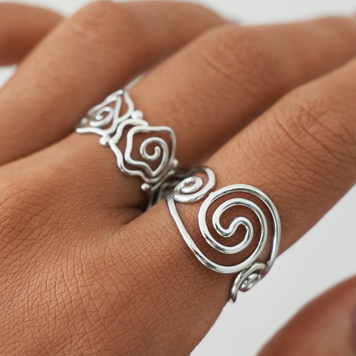 Spiral Lined Adjustable Cuff Ring - 304 Stainless Steel