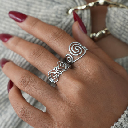 Spiral Lined Adjustable Cuff Ring - 304 Stainless Steel