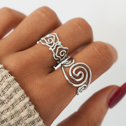 Spiral Lined Adjustable Cuff Ring - 304 Stainless Steel