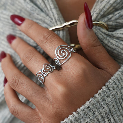 Spiral Lined Adjustable Cuff Ring - 304 Stainless Steel
