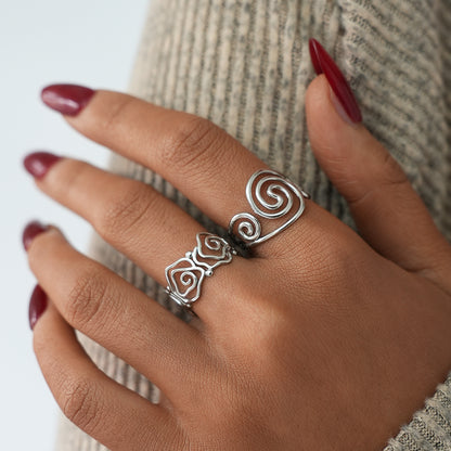 Spiral Lined Adjustable Cuff Ring - 304 Stainless Steel