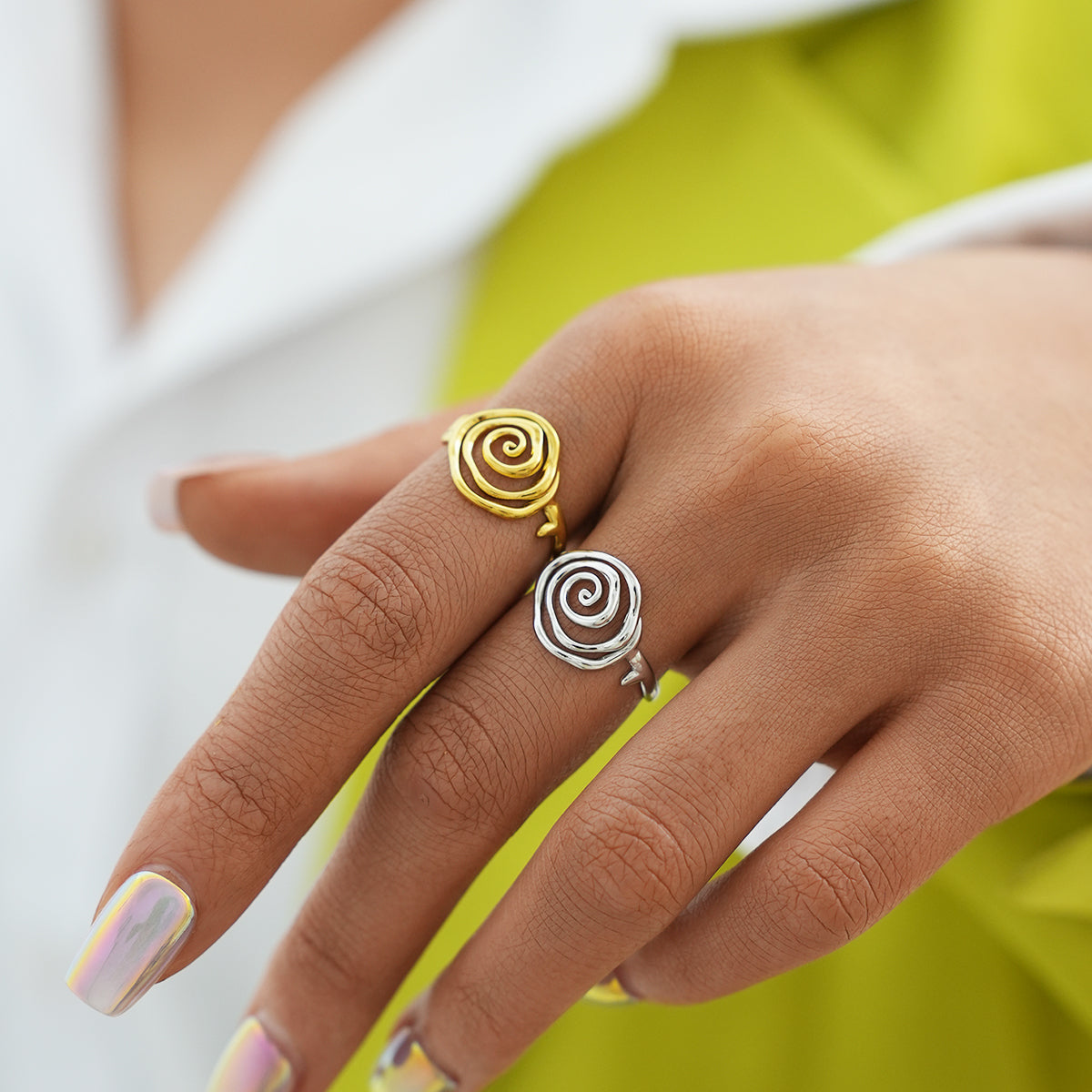Spiral Swirl Open Adjustable Ring - 304 Stainless Steel