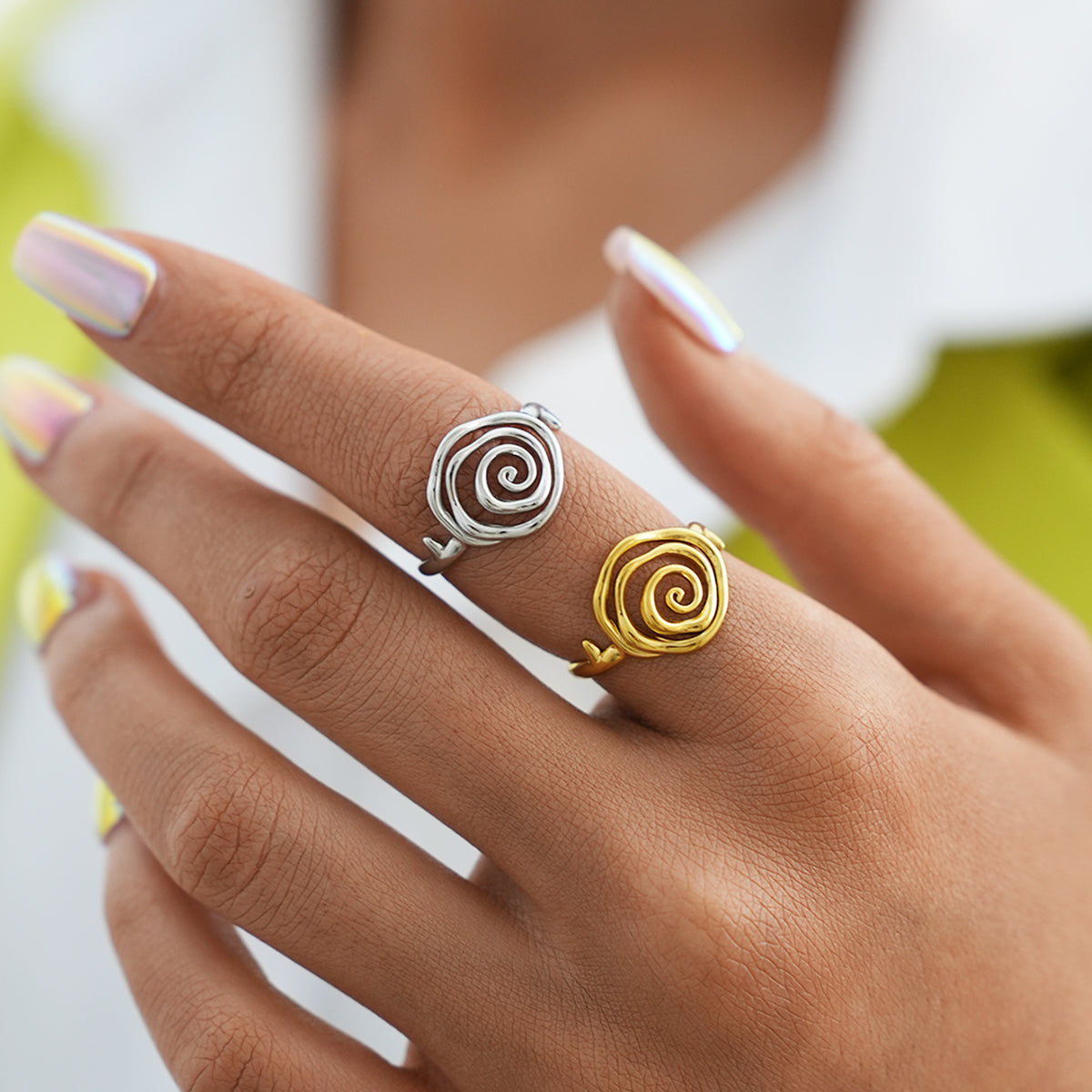 Spiral Swirl Open Adjustable Ring - 304 Stainless Steel
