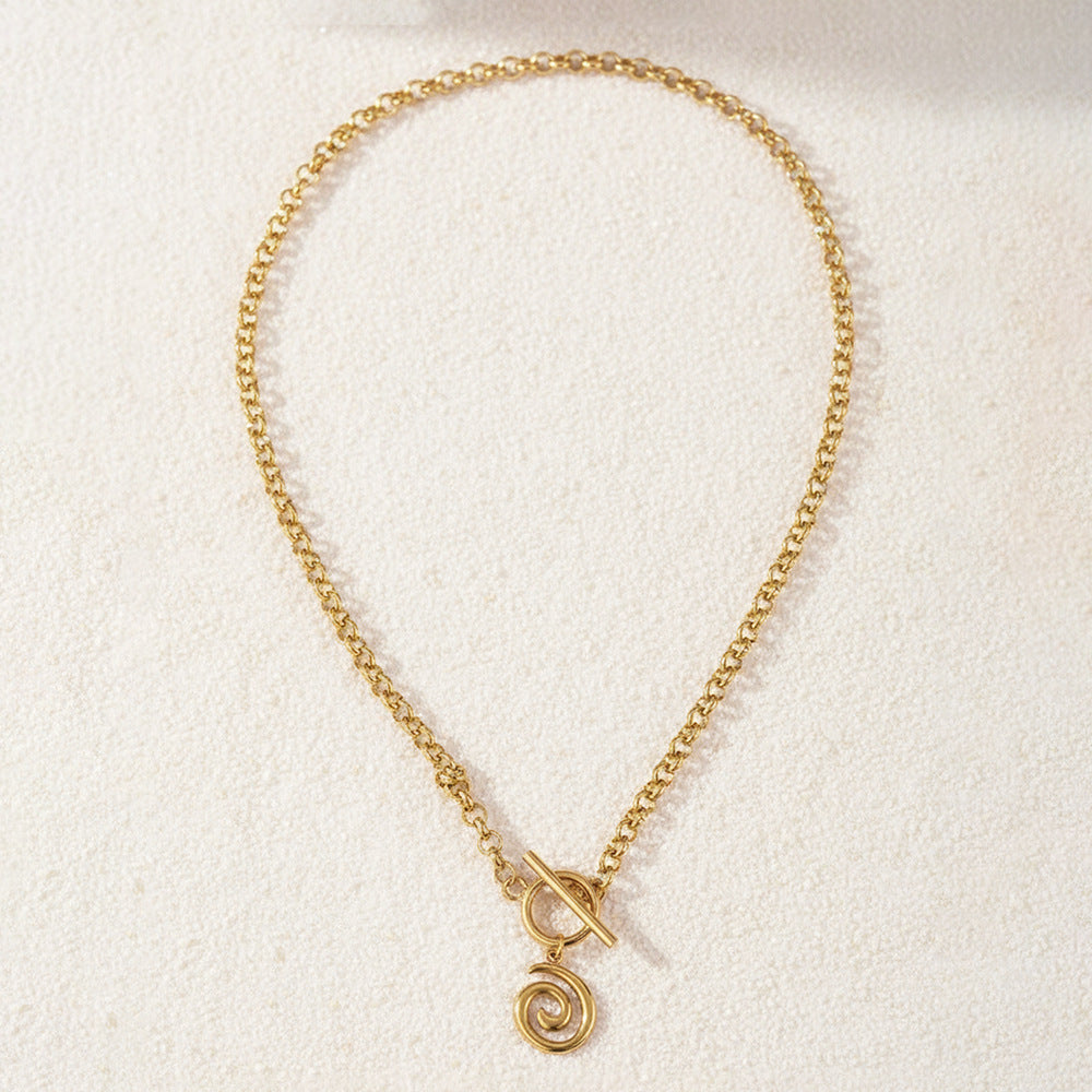 Spiral Pendant Toggle Clasp Chain Necklace - 304 Stainless Steel