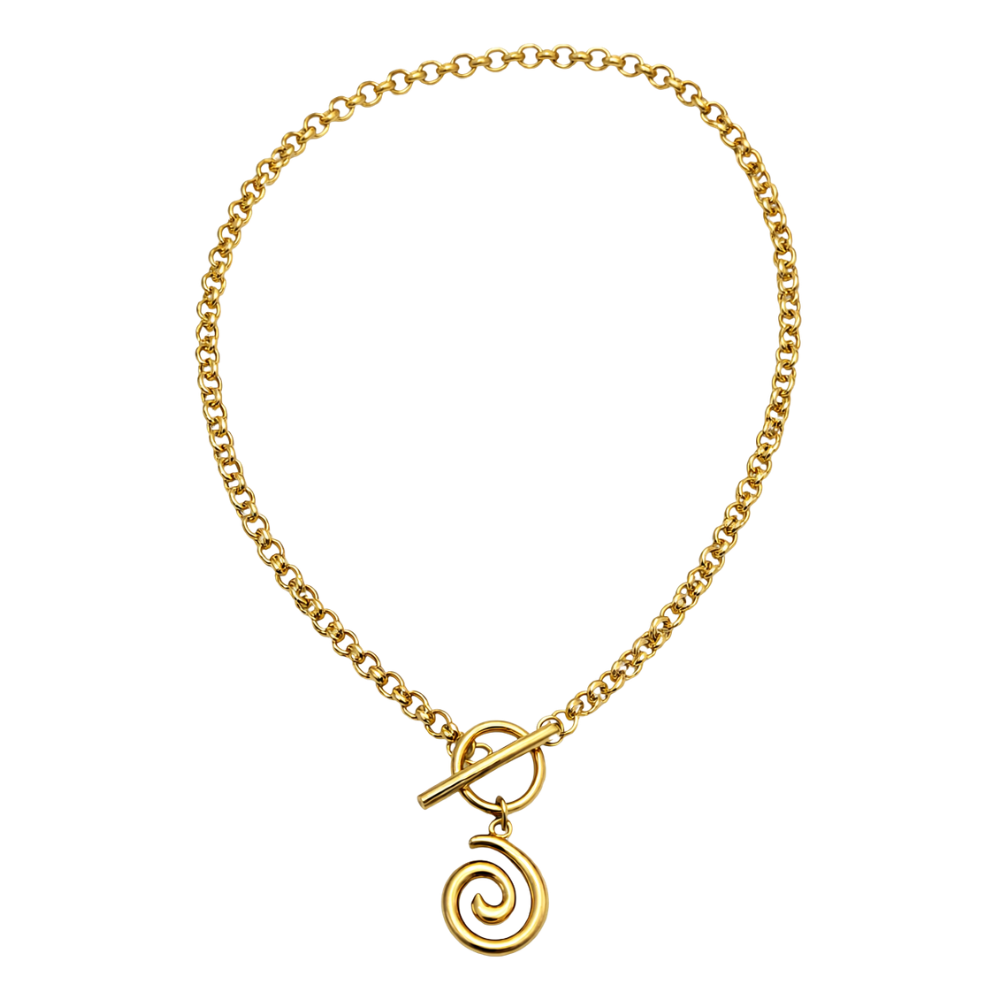 Spiral Pendant Toggle Clasp Chain Necklace - 304 Stainless Steel
