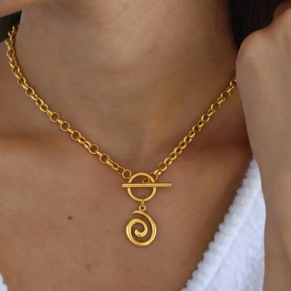 Spiral Pendant Toggle Clasp Chain Necklace - 304 Stainless Steel