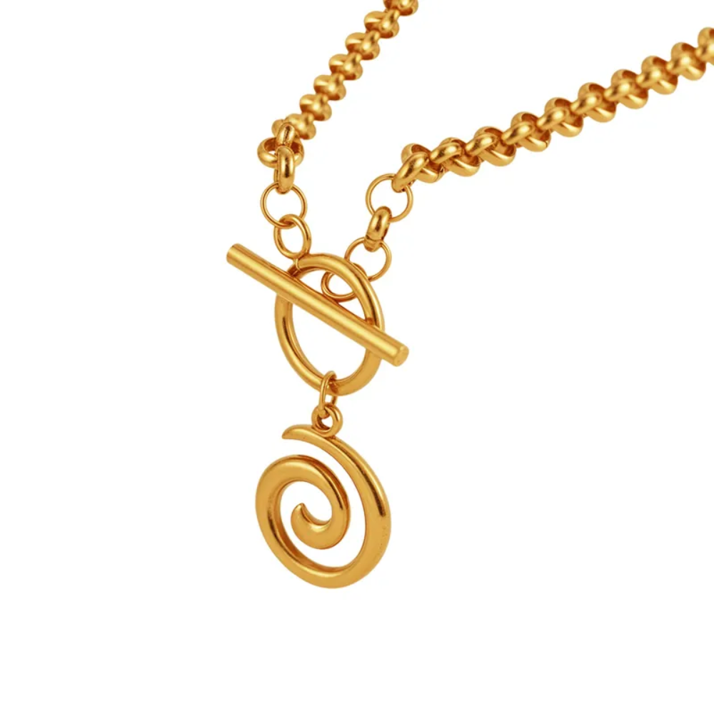 Spiral Pendant Toggle Clasp Chain Necklace - 304 Stainless Steel