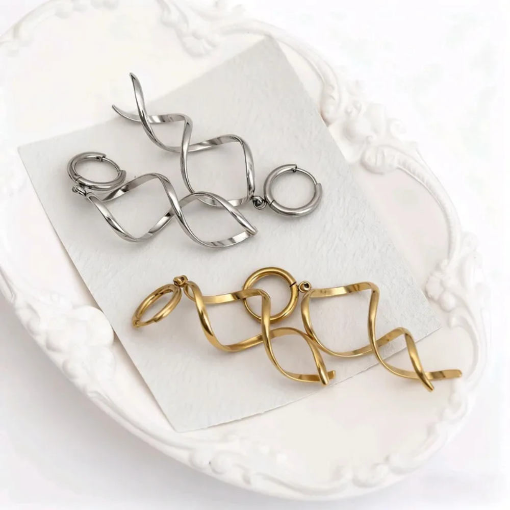 Twisted Coil Dangling Huggie Hoop Earrings - Pair - 304 Stainless Steel
