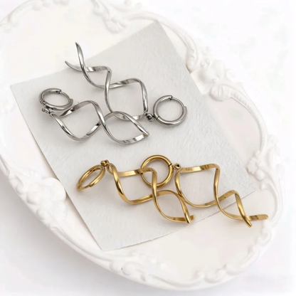 Twisted Coil Dangling Huggie Hoop Earrings - Pair - 304 Stainless Steel