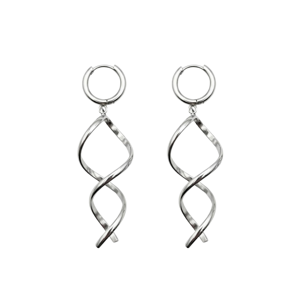 Twisted Coil Dangling Huggie Hoop Earrings - Pair - 304 Stainless Steel