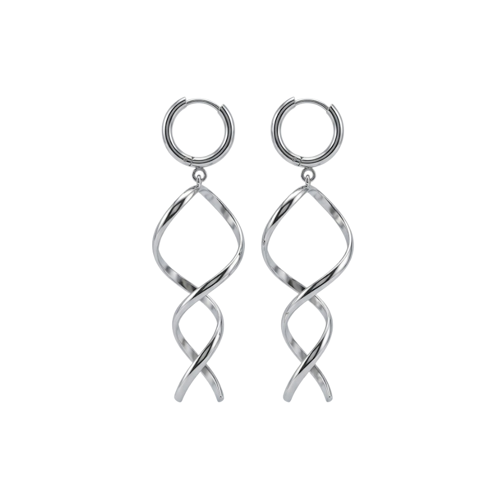 Twisted Coil Dangling Huggie Hoop Earrings - Pair - 304 Stainless Steel
