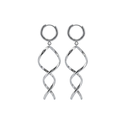 Twisted Coil Dangling Huggie Hoop Earrings - Pair - 304 Stainless Steel