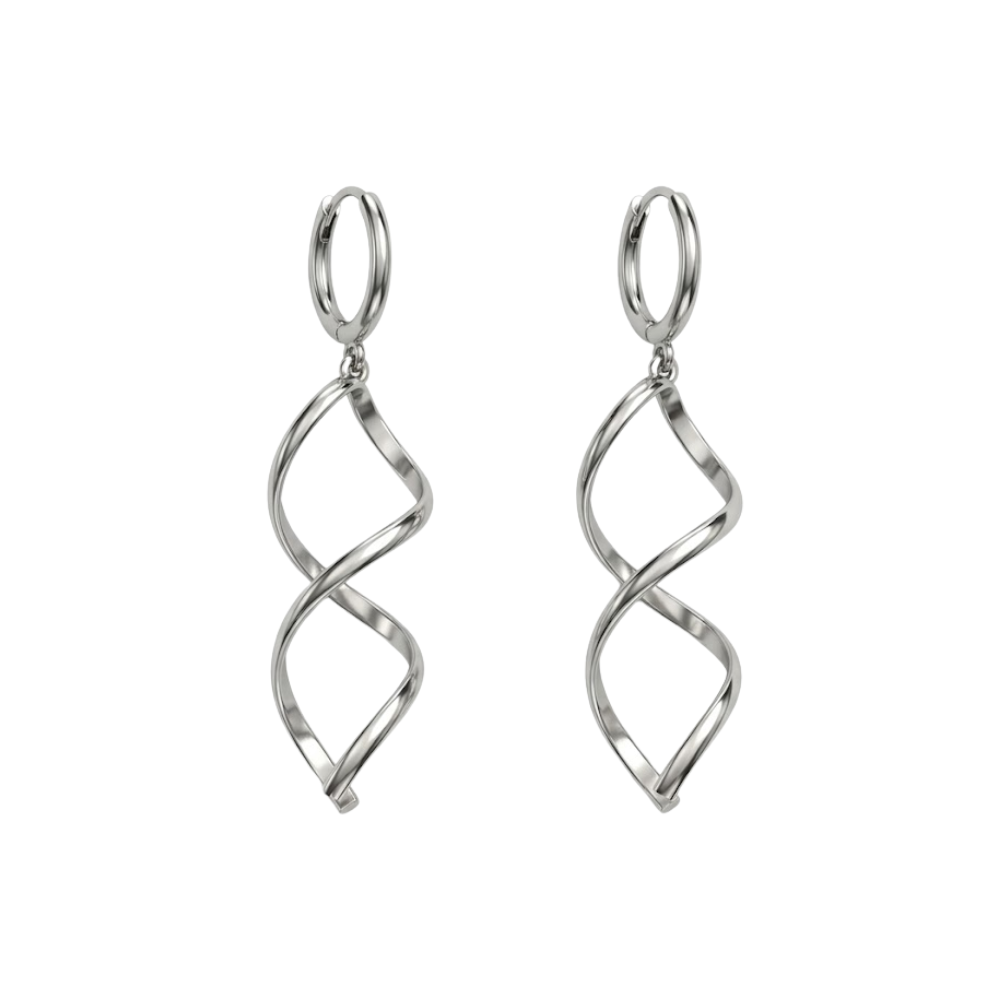Twisted Coil Dangling Huggie Hoop Earrings - Pair - 304 Stainless Steel