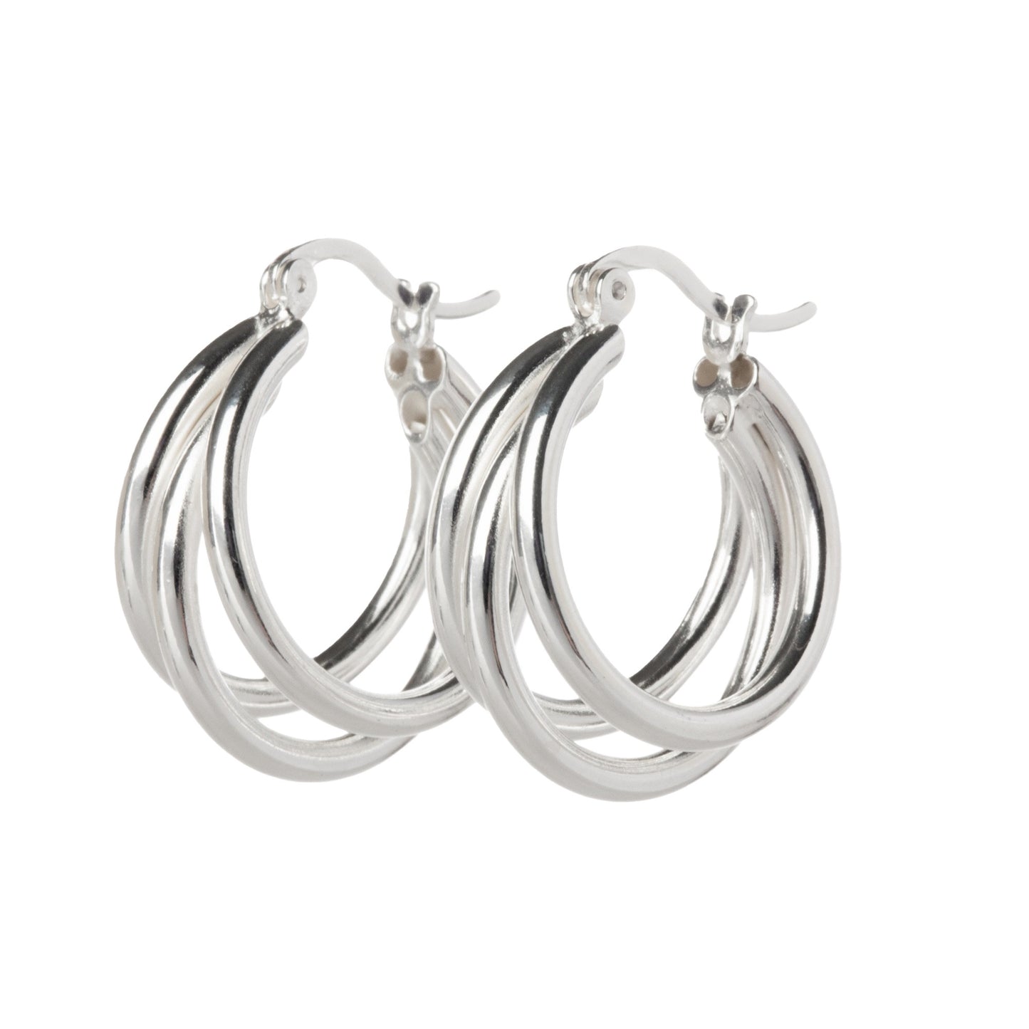 Triple Ring Hoop Earrings - Pair - 925 Sterling Silver