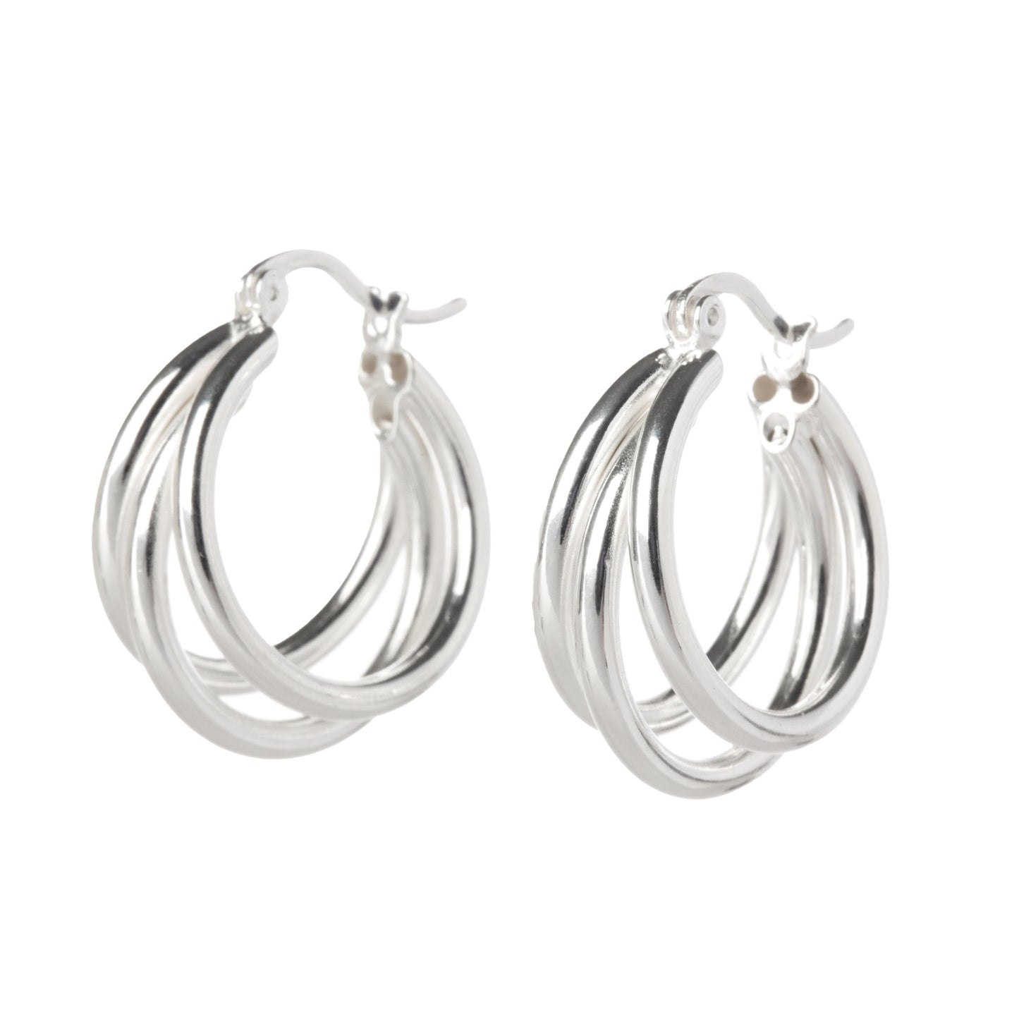 Triple Ring Hoop Earrings - Pair - 925 Sterling Silver