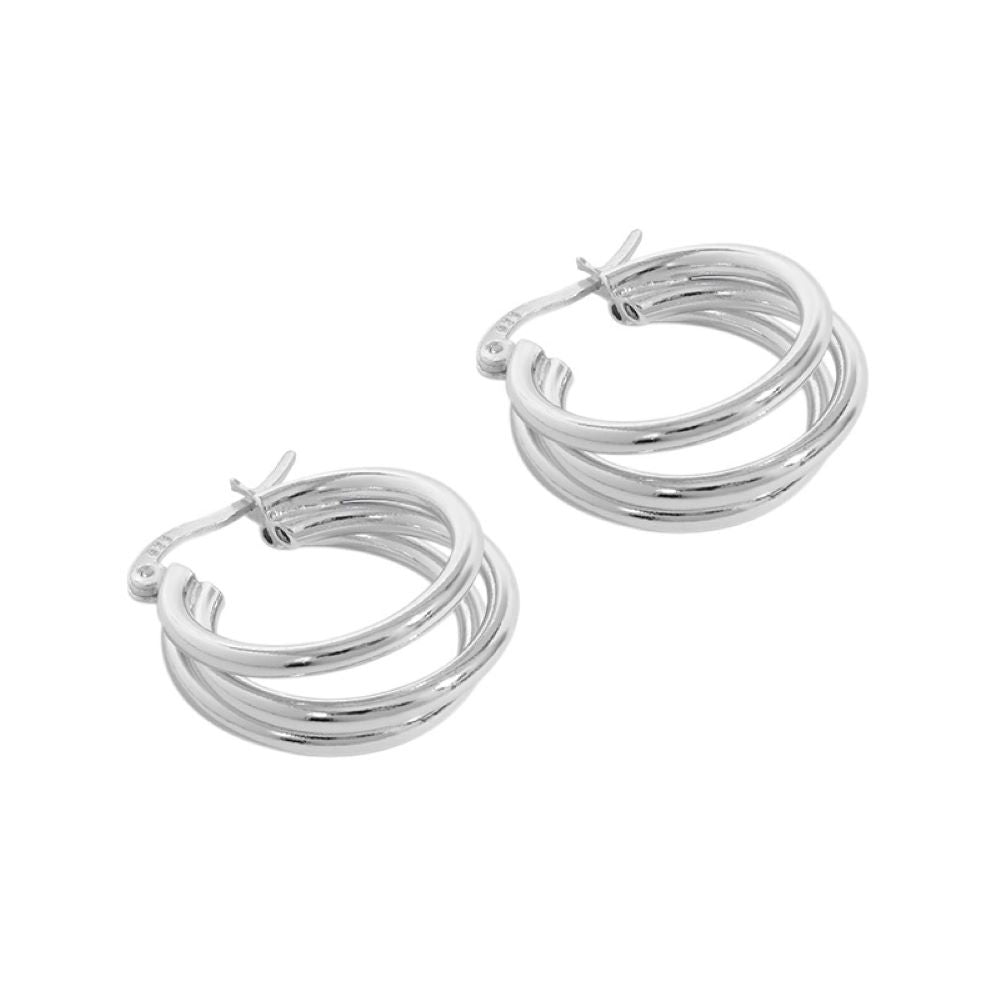 Triple Ring Hoop Earrings - Pair - 925 Sterling Silver